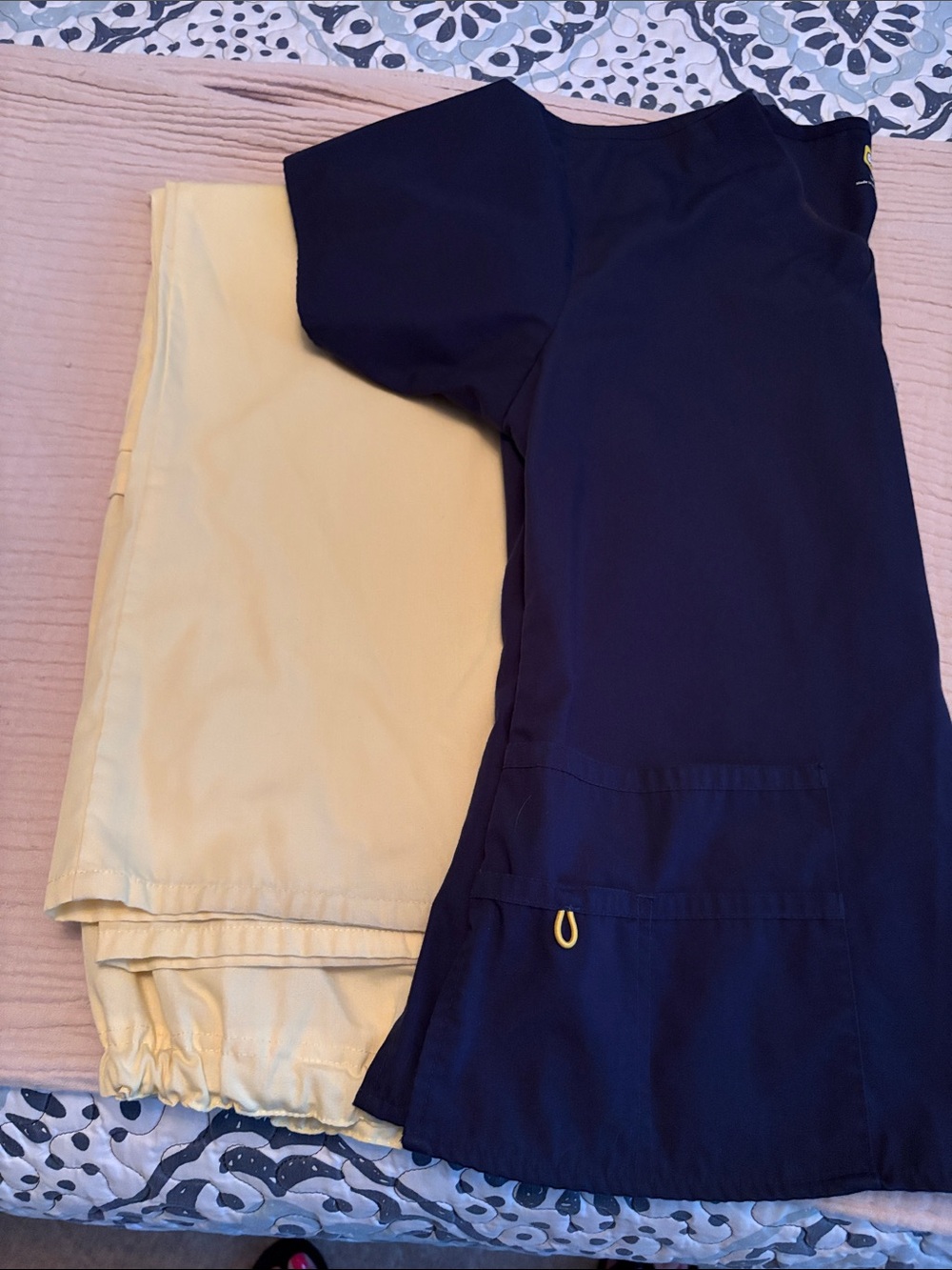 Navy Scrub Top with Yellow Scrub Pants - Two-Piece Set